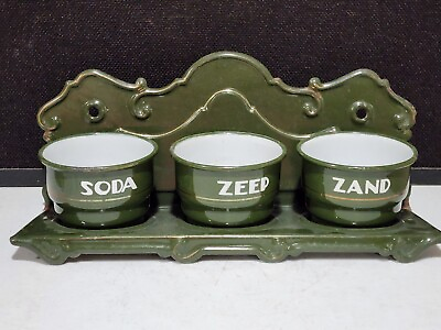 #ad Vintage Dutch Zand Zeep Soda Enamel Laundry Rack W 3 GREEN Enamelware Pots $206.24