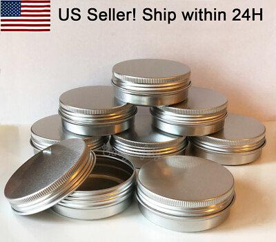 #ad Aluminum Tin Screw Top Round Metal Container With LidStorage Jar Travel Tin can $8.99