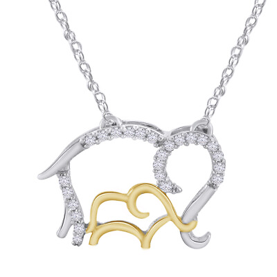 #ad 0.14 Ct Round Diamond Elephant Charm Pendant Animal Necklace 10K White Gold $353.32