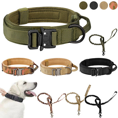 #ad Tactical Training Pet Dog Heavy Duty Collar Leash Metal Buckle Handle M L XL $16.49