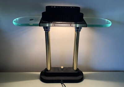 #ad Vtg Grandrich Portable Desk Lamp Mid Century Dimmer Knob BD 84.542 Thick Glass $96.85