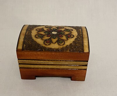 #ad Carved Decorative Wooden Trinket Box Hinged 3.25 x 2.25 x 1quot; $7.00