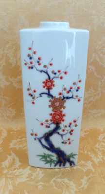 #ad Vintage Fukagawa Porcelain Arita Japan Vase Bottle Plum Blossom Pattern 7 1 2quot; H $49.95