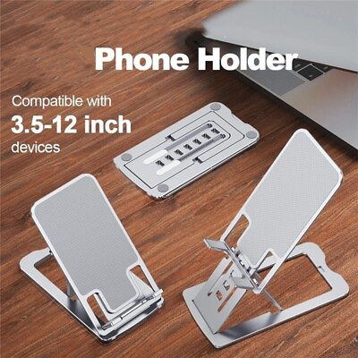 #ad 1pcs Aluminum Metal Phone Stand Adjustable Foldable Cell Phone Holder $4.56