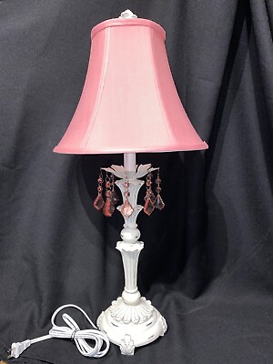 #ad Girls Pink White Washed Metal Worn Lamp PAIR Pink Jewels Shade Home Decoration $281.24