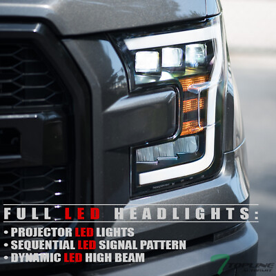 #ad Topline For 15 17 Ford F150 Full LED Sequential Tri Projector Headlights Black $396.00