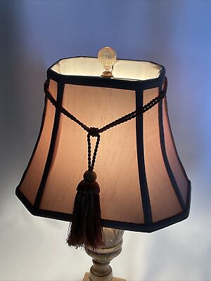 #ad Vtg Victorian Art Deco Style Table Lamp SHADE Beige Taupe Red Tassel Empire Boho $89.96