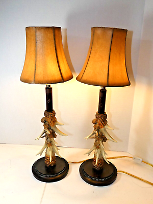 #ad Pair Faux ANTLER Table Lamps w Shade Mountain Hunting Cabin 19.5quot; x 6.5quot; $34.95