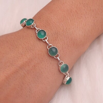 #ad AAA Green Onyx Bracelet 925 Sterling Silver Handmade Bracelet Thanksgiving Gift $90.00