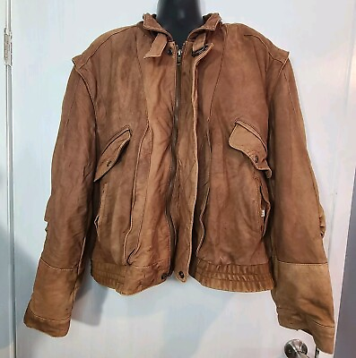 #ad Vintage Phase 2 Nubuck Leather Jacket Brown Mens Size XL Bomber Paisley Lined $49.77
