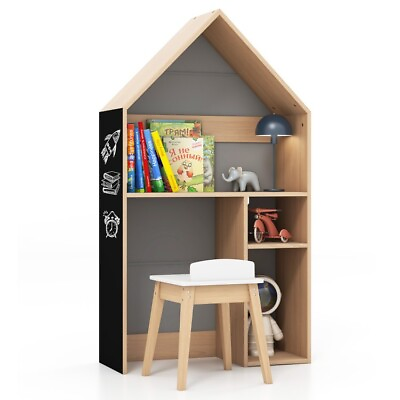 #ad 2 in 1 Kid House Shaped Table amp; Chair Toddler Bookcase Storage Desk Children Set $104.96