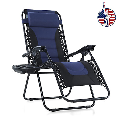 #ad Zero Gravity Lounge Chair Patio Foldable Adjustable Recliner W Cup Holder Blue $86.99