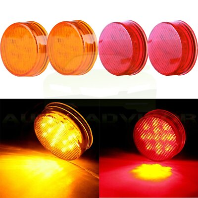 #ad 2Red 2Amber Round Shape Side Marker 13Led Trailer Truck Clearance Light 2.5quot; $13.19