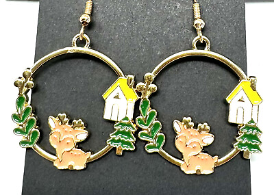 #ad Pink CAT Cute Stylish Cat Gold Color Enamel Hoop Dangle Gold Color Earrings $9.99