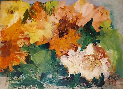 #ad MID CENTURY MODERN ABSTRACT OIL PAINTING ON BOARD FLORAL POPPY Signed 14quot; X 11quot; $125.00