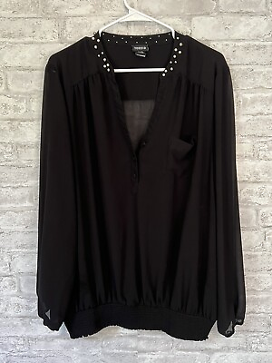 #ad Torrid Womens Tunic Top Sheer Long Sleeve Elastic Waist Black Torrid Size 2 $12.74