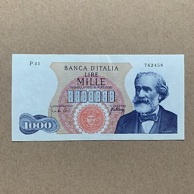#ad Giuseppe Verdi Note Italy 1000 Lire Banknote 1966 Italian Currency Paper Money $59.95