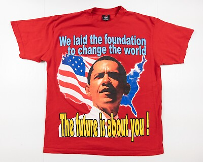 #ad Vintage Obama Shirt Adult XLarge Red Short Sleeve USA President America Democrat $19.99