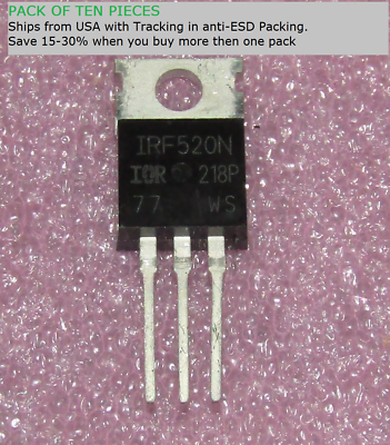 #ad 10pcs NEW IRF520 IRF520N N Channel IR Power MOSFET Transistor TO 220 9A 100V USA $10.99
