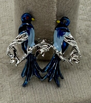 #ad Vintage Blue Enameled Love Birds Signed Gerry#x27;s $18.00