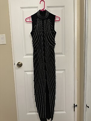 #ad Women#x27;s Long Black Cocktail Beaded Dress $125.00