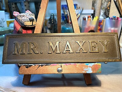 #ad Antique Heavy Bronze Desk Nameplate Mr. Maxey Early 1900s Foundry Mark $195.00