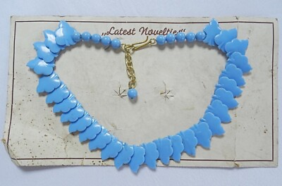 #ad Vintage 1950s Necklace Blue Plastic Ladies Leaf Form Beads Original Display Card GBP 18.00