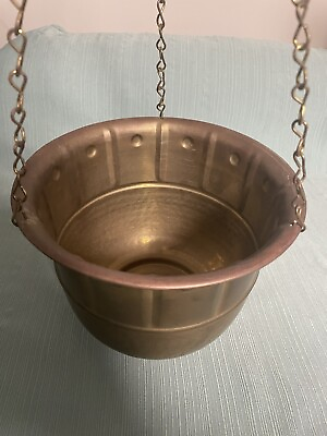#ad Vintage Brass Hanging Planter W Hanging Chain $63.00
