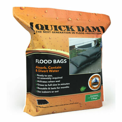 #ad PACK OF 6 Quick Dam Water Activated 24”x12” Flood Sandless Sandbags QD1224 6 $49.99
