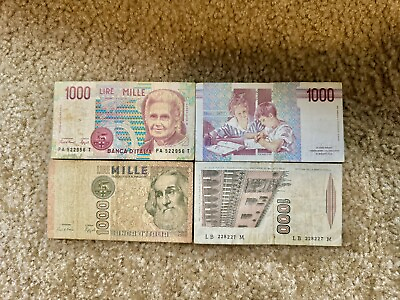 #ad ITALY 1000 LIRE two 2 Banknotes. Original $6.00