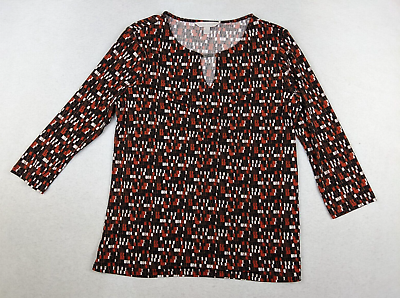 #ad LAURA ASHLEY WOMEN#x27;S BROWN amp; ORANGE PRINT 3 4 SLEEVE STRETCH KNIT TOP SIZE S $10.39