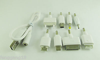 #ad 1 Set White USB Charge Cable with 8 DC Adapters for Cell Phones PSP MP3 Kit $4.19