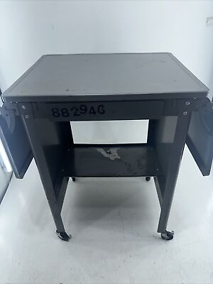 #ad Vintage Metal Typewriter Table Stand Drop Leaf Rolling Industrial Gray $60.00