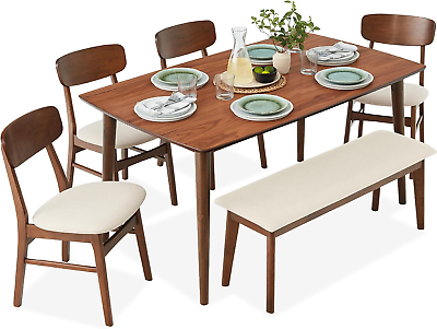 #ad 6 Piece Dining Set Mid Century Modern Wooden Table amp; Upholstered Chair Set for $1189.88