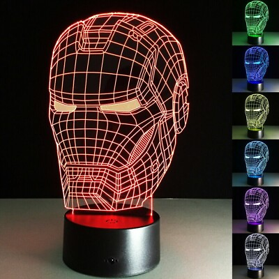 #ad 3D LED illusion Ironman Helmet USB 7Color Table Night Light Lamp Bedroom Gift $19.99