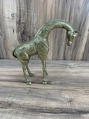 #ad Vintage Bronze Brass Copper Gold Color Giraffe Etched 8” Tall Heavy Etched $29.98