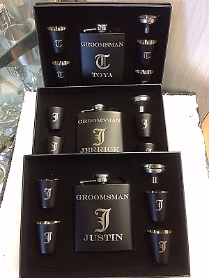 #ad 3 Personalized Engraved Custom Hip Flask Sets Groomsmen Gifts Bestman Gift box $89.00
