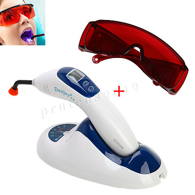 #ad Dental 5W Wireless Cordless LED Curing Light Lamp Denjoy Blue Red Goggles $157.00