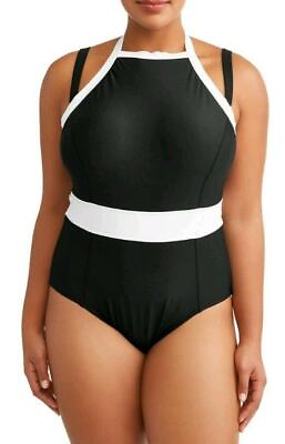 #ad NEW Plus 4X 28 30 Slimming Tummy Control Built In Bra 1 Pc Black Swim Suit $13.00