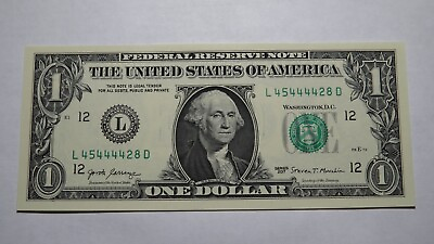#ad $1 2017 Fancy Serial Number Federal Reserve Bank Note Bill Crisp Uncirculated 45 $14.99