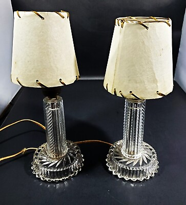 #ad Pair of 11 3 4quot; Very Nice Vintage Table Lamps Cut Clear Glass 1950s $53.99