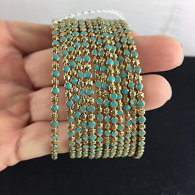 #ad NEW Gold Tone Turquoise Aqua Teal Enamel Stackable Bangle Bracelet Set of 12 NWT $7.99