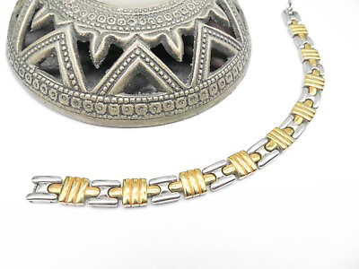 #ad Retro Silver Gold Tone Mixed Metal Magnetic 7quot; Bracelet H25 $16.99
