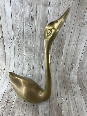 #ad Vintage Brass Swan Large 16 Inches Tall Solid Brass Swan Mid Century Modern $43.99