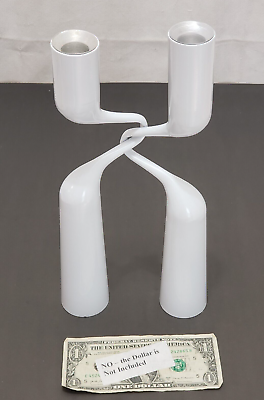 #ad Mikaela Dorfel Design White Metal Candlestick Set of 2 Nesting 12.5quot; Tall #1 $123.49