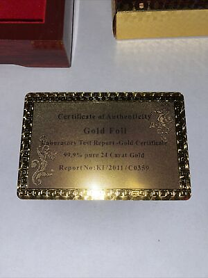 #ad Playing Cards Gold Plated 24k Foil Poker Deck w Wooden Box $17.00