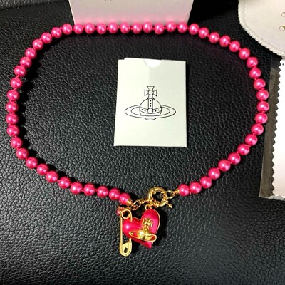 #ad Vivienne Westwood ORIETTA Heart Orb Red Pearl Necklace Pin Outlet authentic $103.90