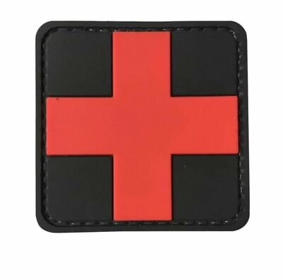 #ad Medical Cross Red Symbol Rubber PVC EMT Medic First Aid Patch w Hook Fastener $6.25