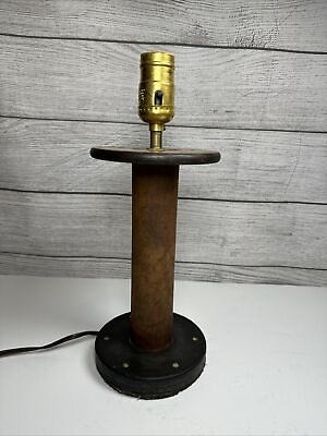 #ad Vtg SPOOL LAMP Industrial Textile Wooden Metal Spool Electric No shade $29.77