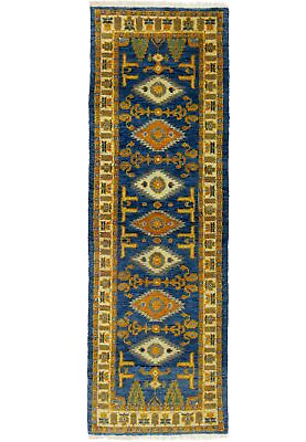 #ad Vintage Style Blue Geometric 3X8 Kazak Oriental Runner Rug Kitchen Decor Carpet $290.93